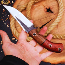 Load image into Gallery viewer, D2 Hunting Knife with Rose Pakka Wood Handle