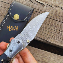 Load image into Gallery viewer, Custom Handmade Folding knife with Ram horn handle-0803