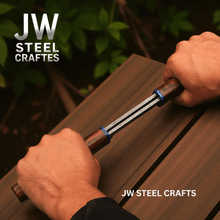 Load image into Gallery viewer, 3-Piece Handmade Knife Set — 5-Inch Damascus Utility Blades with Rosewood Handles &amp; Interlocking Scabbard