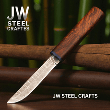 Load image into Gallery viewer, 3-Piece Handmade Knife Set — 5-Inch Damascus Utility Blades with Rosewood Handles &amp; Interlocking Scabbard