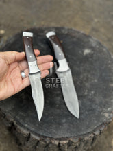 Load image into Gallery viewer, 3-Piece Handmade Steel Kitchen &amp; Outdoor Utility Knife Set – Dark Wood Handles