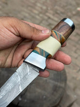 Load image into Gallery viewer, Hunting Knife 4.5” Damascus Steel Straight Back Blade Hybrid Wood Resin Handle Viking-Inspired