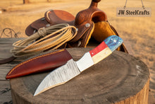 Load image into Gallery viewer, Damascus Camping Knife Fixed Blade USA Flag Resin Handle Outdoor Utility Knife with Sheath