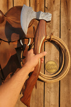 Load image into Gallery viewer, Bone Handle Damascus Knife with Handcrafted Tooled Sheath