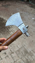 Load image into Gallery viewer, Hand Forged Damascus Smoking Axe with Ringed Hardwood Handle and Leather Sheath | JW SteelCrafts