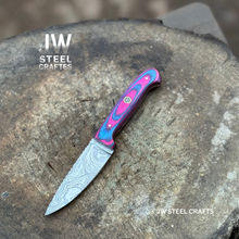 Load image into Gallery viewer, Twilight Resin Bushcraft Knife 8" Pink &amp; Blue Pakka Wood Handle | JW SteelCrafts