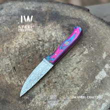 Load image into Gallery viewer, Twilight Resin Bushcraft Knife 8" Pink &amp; Blue Pakka Wood Handle | JW SteelCrafts
