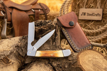 Load image into Gallery viewer, Razor Trapper Knife with Burned Bone Handle and Steel Bolsters