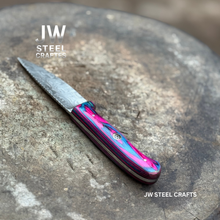 Load image into Gallery viewer, Twilight Resin Bushcraft Knife 8" Pink &amp; Blue Pakka Wood Handle | JW SteelCrafts