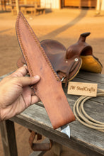 Load image into Gallery viewer, Handmade 13 Inch Overall Damascus Steel Fillet Knife –  Full Tang Fishing Knife with Hardwood Handle and Leather Sheath.