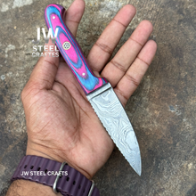 Load image into Gallery viewer, Twilight Resin Bushcraft Knife 8" Pink &amp; Blue Pakka Wood Handle | JW SteelCrafts