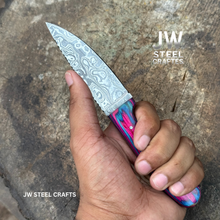 Load image into Gallery viewer, Twilight Resin Bushcraft Knife 8" Pink &amp; Blue Pakka Wood Handle | JW SteelCrafts