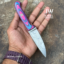 Load image into Gallery viewer, Twilight Resin Bushcraft Knife 8" Pink &amp; Blue Pakka Wood Handle | JW SteelCrafts