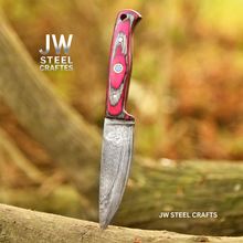 Load image into Gallery viewer, Twilight Resin Bushcraft Knife 8" Pink &amp; Blue Pakka Wood Handle | JW SteelCrafts