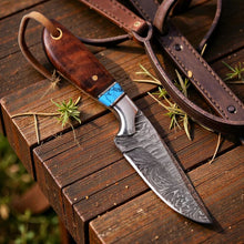 Load image into Gallery viewer, Damascus Cowboy Hunting Knife | Rosewood Handle | Pancake Sheath
