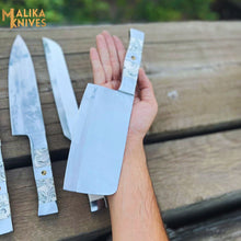 Load image into Gallery viewer, Malika Ultimate Kitchen Knife Set: Premium Black &amp; white Collection with Custom Leather Carrying Case -0205