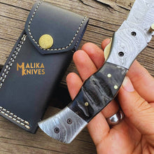 Load image into Gallery viewer, Custom Handmade Folding knife with Ram horn handle-0803