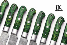 Load image into Gallery viewer, 8 Pc's Steak Knives Set. Matching to 1081 Set Green Pakka Wood Handle DK-0233