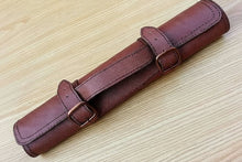 Load image into Gallery viewer, 4 Piece Damascus Kitchen Knife Set with Olive Wood Handles and Leather Roll, Chef Santoku Utility and Cleaver Handmade Cooking Knives