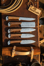 Load image into Gallery viewer, Hand Forged Damascus Chef Knife Set, Natural Wood Handle, Full Tang Kitchen Knife Collection