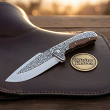 Load image into Gallery viewer, Engraved Hunting Skinner Knife with Carved Wood Handle