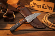 Load image into Gallery viewer, Copper Banded Two-Tone Wood Damascus Clip Point Hunting Knife