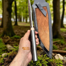 Load image into Gallery viewer, Copper Damascus Bowie Knife | Carbon Fiber Handle