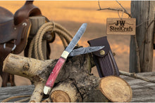 Load image into Gallery viewer, Backwoods Trapper Knife Two Blade Pink Bone Handle Steel Bolster Slip Joint