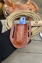 Load image into Gallery viewer, Persian Damascus Folding Knife Set 7” opened Pink &amp; Blue Pakka Wood EDC Blades