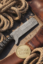 Load image into Gallery viewer, Micarta and Turquoise Bull Cutter with Scale Pattern Damascus Blade