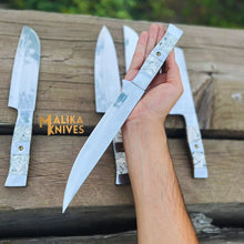 Load image into Gallery viewer, Malika Ultimate Kitchen Knife Set: Premium Black &amp; white Collection with Custom Leather Carrying Case -0205