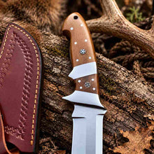 Load image into Gallery viewer, Handcrafted D2 Steel Hunting Knife with Micarta Handle and Leather Sheath