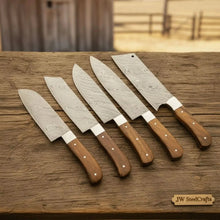 Load image into Gallery viewer, Custom Damascus Steel Kitchen Knife Set, 5-Piece Collection with Rosewood Handles