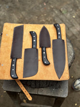 Load image into Gallery viewer, 5-Piece Stainless Steel Chef Knife Set with Leather Roll | Ebony Wood Handle Knives