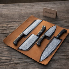 Load image into Gallery viewer, 5-Piece Stainless Steel Chef Knife Set with Leather Roll | Ebony Wood Handle Knives