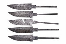 Load image into Gallery viewer, 5 Pieces Custom Handmade Damascus Steel Blank Blades / Knife Making Unready Blades /Hunting Knives DK-0146