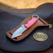 Load image into Gallery viewer, Pink Resin Rasp Ring Skinner Knife with Rasp File Blade