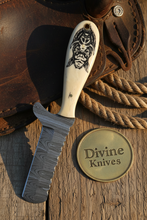 Load image into Gallery viewer, Scrimshaw Camel Bone Bull Cutter with Hand Engraved Bone Handle
