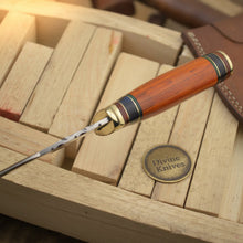Load image into Gallery viewer, Colorful Spacer Ring Damascus Knife with Natural Tan Wood Handle