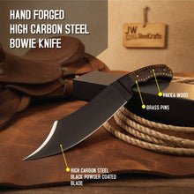 Load image into Gallery viewer, Hand-Forged High Carbon Steel Bowie Knife – 13-Inch Trailing Point