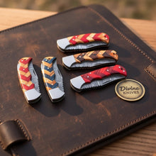 Load image into Gallery viewer, Damascus Chevron Wood Pocket Knife Set for Everyday Carry