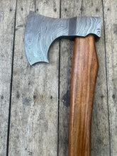 Load image into Gallery viewer, Damascus Viking Bearded Hatchet with Bare Wood Haft