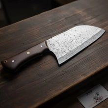 Load image into Gallery viewer, 6-Inch blade Kitchen Knife Cleaver — Textured Damascus Blade with Rosewood Handle (11-Inch Overall, Hand-Forged)