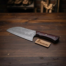 Load image into Gallery viewer, 6-Inch blade Kitchen Knife Cleaver — Textured Damascus Blade with Rosewood Handle (11-Inch Overall, Hand-Forged)