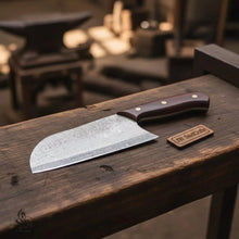 Load image into Gallery viewer, 6-Inch blade Kitchen Knife Cleaver — Textured Damascus Blade with Rosewood Handle (11-Inch Overall, Hand-Forged)