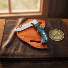 Load image into Gallery viewer, Teal Resin Lockback Pocket Knife with Carbon Steel Blade