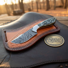 Load image into Gallery viewer, Damascus Charcoal Burl Resin Cowboy Knife with Wood Grain Blade