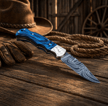 Load image into Gallery viewer, 6.5” Handmade Damascus Pocket Folding Knife – Authentic Damascus Steel EDC Knife | Premium Gift for Men, Hunting &amp; Camping Knife
