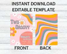 Load image into Gallery viewer, Two Groovy Birthday Invitation: Retro Hippie Invite (Digital Download) Editable Template