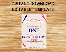 Load image into Gallery viewer, Rookie of the Year Baseball 1st Birthday Invitation (Digital File) Editable Template